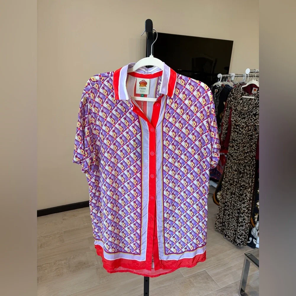 Farm Rio: Multicolor Graphic Pineapple Scarf Shirt - Picture 11 of 13